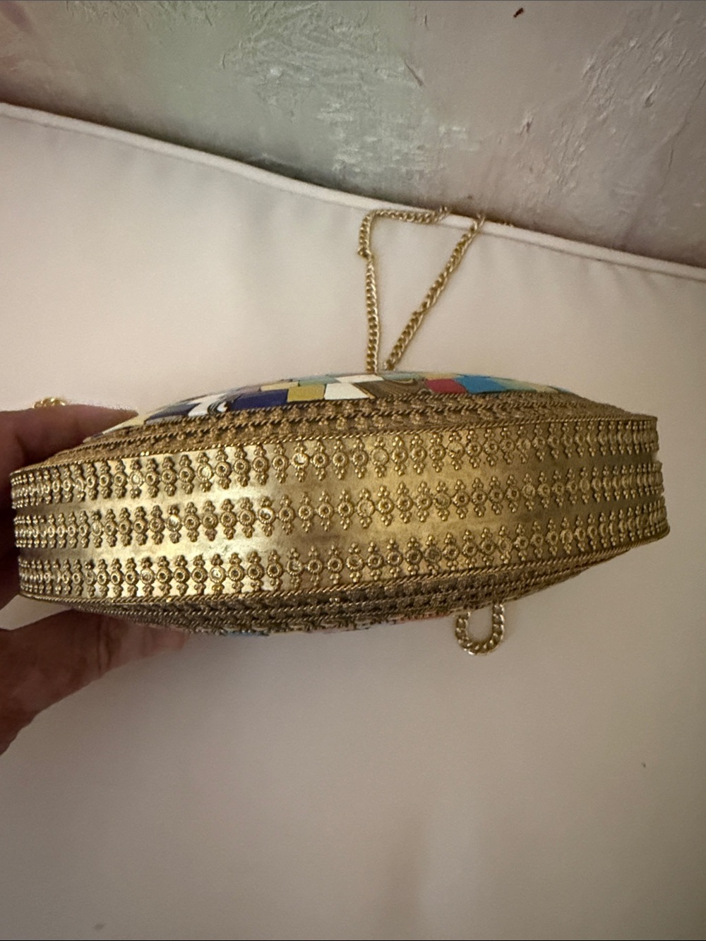 Ramla Kimy’s Metal Gold Mosaic Half-Moon Crossbody Bag - Multicolor Accent Good - Picture 5 of 11
